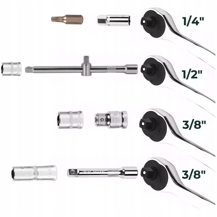DUŻY ZESTAW KLUCZE NASADOWE 216 el 1/2" 3/8" 1/4 WALIZKA stal Profesjonalne