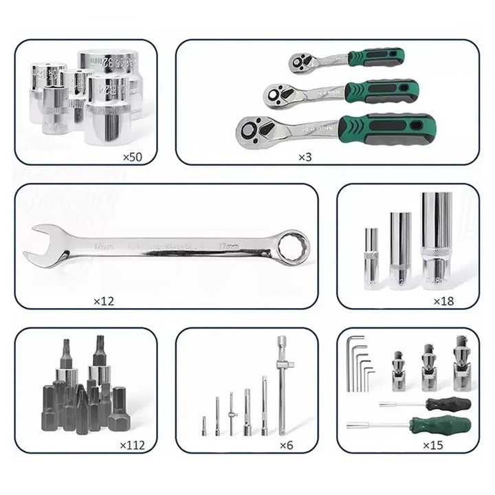 DUŻY ZESTAW KLUCZE NASADOWE 216 el 1/2" 3/8" 1/4 WALIZKA stal Profesjonalne