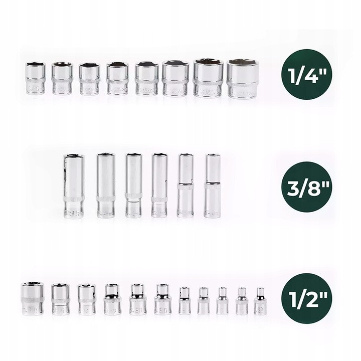 DUŻY ZESTAW KLUCZE NASADOWE 216 el 1/2" 3/8" 1/4 WALIZKA stal Profesjonalne