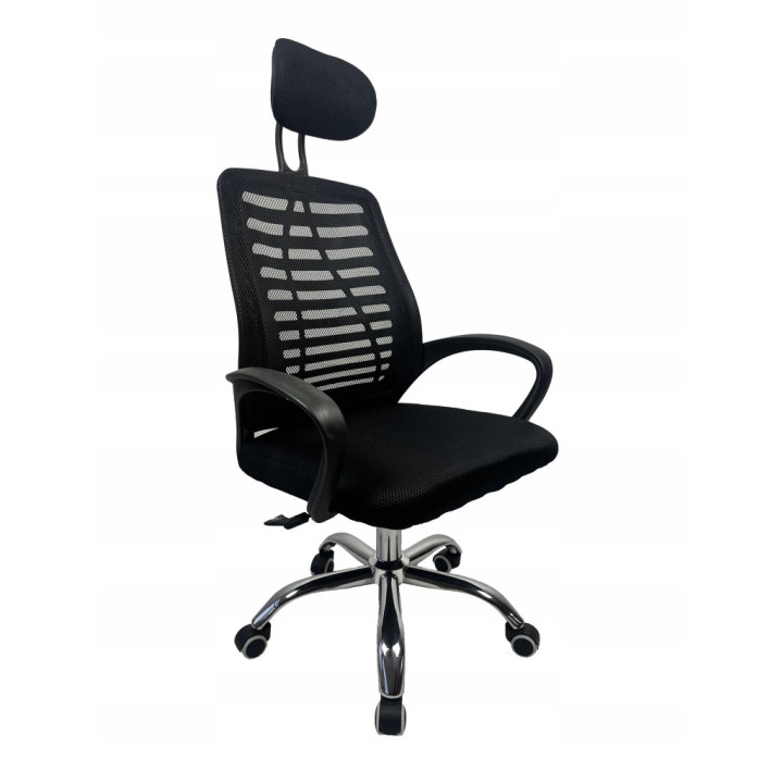 KRZESŁO BIUROWE fotel obrotowy KRIS czarny SIATKA ERGONOMICZNY zagłówek