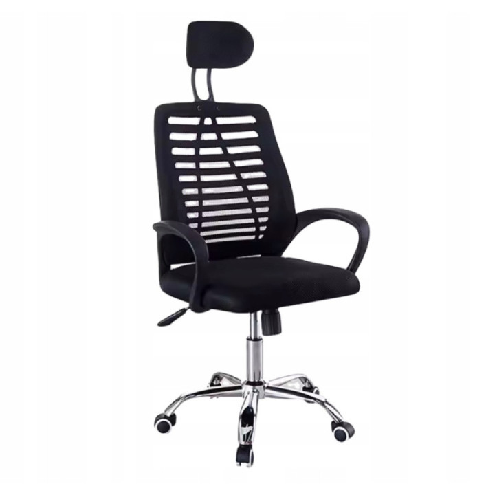 KRZESŁO BIUROWE fotel obrotowy KRIS czarny SIATKA ERGONOMICZNY zagłówek