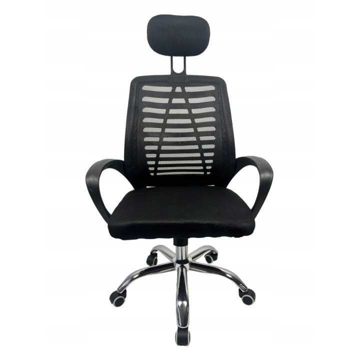 KRZESŁO BIUROWE fotel obrotowy KRIS czarny SIATKA ERGONOMICZNY zagłówek