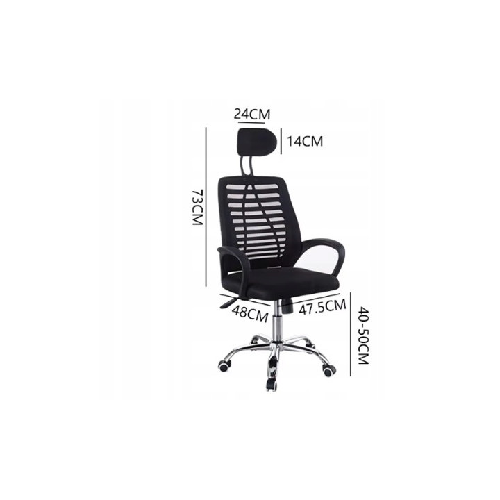 KRZESŁO BIUROWE fotel obrotowy KRIS czarny SIATKA ERGONOMICZNY zagłówek