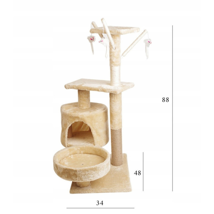 Drapak dla kota drzewko słupek beżowy 5 poziomów 88cm - domek zabawki SUPER