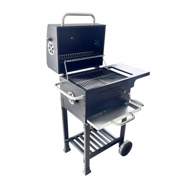 GRILL WĘGLOWY OGRODOWY POPIELNIK PODWÓJNY RUSZT POKRYWA solidny na kółkach