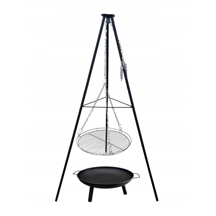 TRÓJNÓG Z RUSZTEM GRILL OGRODOWY DO PALENISK 60cm 150cm OGNISKA wiszący