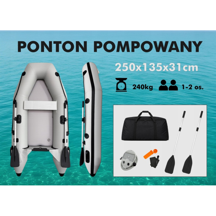 pompowany PONTON 2-osobowy 245x135cm dingy zestaw wiosła pompka 240kg HIT